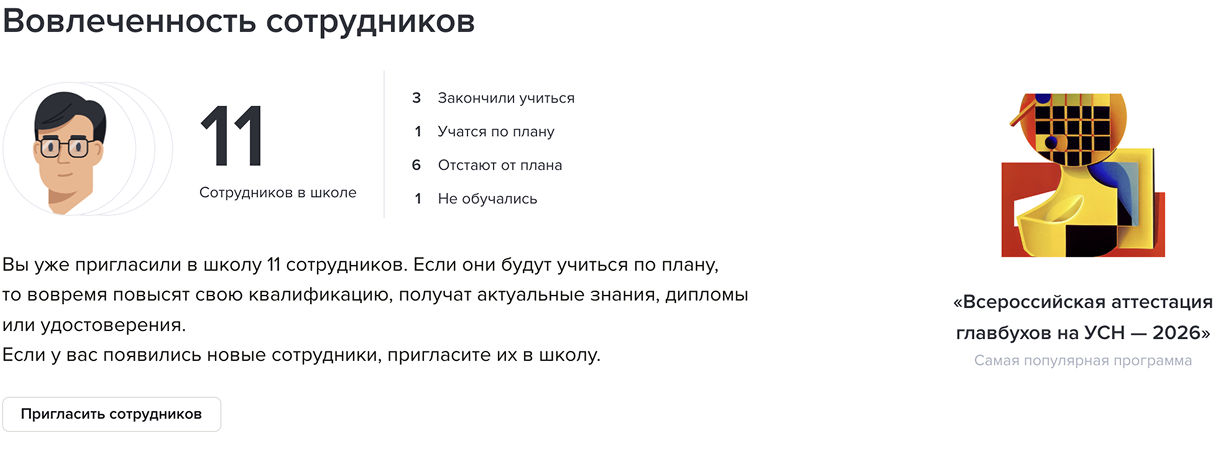 Скриншот монитора обучения — таблица сотрудников